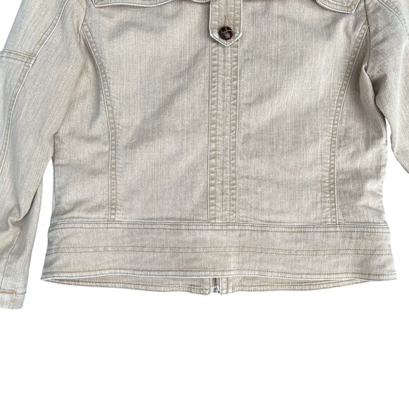 DJ Washed Denim Bomber Jacket Tan Utility Distressed Aviator Pilot Y2K 90s-M - Picture 12 of 16